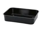 A black rectangular metal baking pan.
