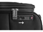 TSA-approved combination lock on a black suitcase.