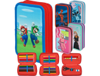 Pennfodral med olika motiv, bland annat Mario, Spiderman, Barbie och Stitch.