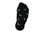 Black sock with a green and white Christmas tree pattern