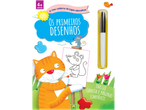 Livro de desenhos infantis com gato, rato e caneta, para maiores de 4 anos.