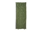 Green sleeping bag with a quilted pattern, laid flat on a white background.