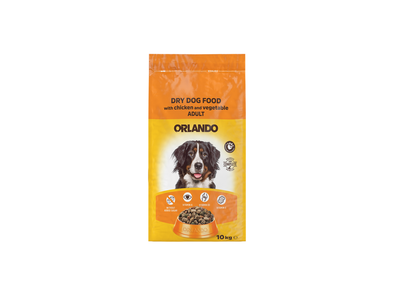 Nourriture sèche pour chiens adultes Orlando au poulet et légumes, 10 kg
