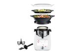 Monsieur Cuisine Smart food processor with steaming attachments, rice, vegetables, and fish.