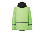 Back view of a Crivit lime green hooded jacket with reflective strips.