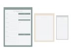 A weekly planner, a 'things to do' list, and a 'notes' pad, all with a minimalist design.