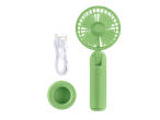 Portable USB rechargeable fan, light green.