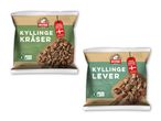 To poser Rose kylling: kyllingekråser og kyllingelever, begge 400g, 100% dansk kylling.