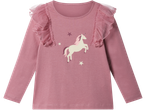 Lupilu ružičasta dječja majica dugih rukava s otiskom jednoroga i volanima od tila na ramenima.