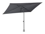 Dark grey rectangular patio umbrella with a central pole and base.