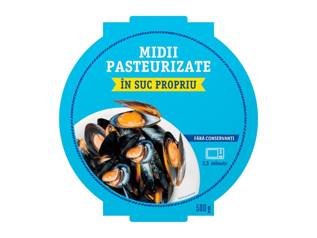 Midii pasteurizate în suc propriu.