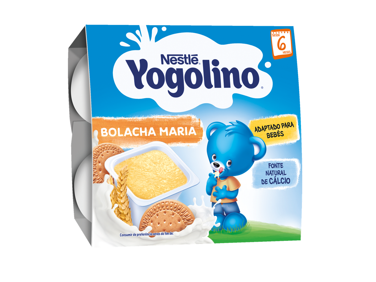 Nestlé Yogolino Bolacha Maria para bebé com um urso azul.