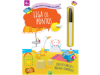 Caderno de jogos educativos 'Liga os Pontos' para 4+ anos, com caneta e páginas limpáveis, tema praia.