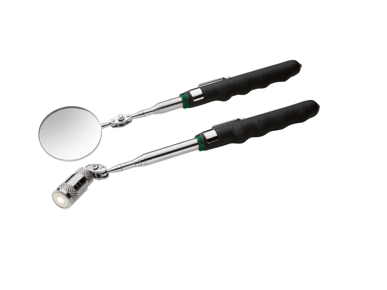Two Parkside® magnetic assortment tools: a telescopic inspection mirror and a magnetic pickup tool with LED light.