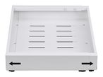 White adjustable CPU stand with width expansion arrows