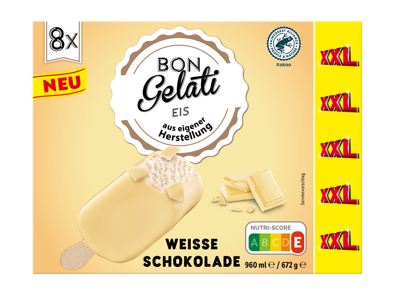 Bon Gelati XXL weiße Schokolade Eis am Stiel (8er Packung).