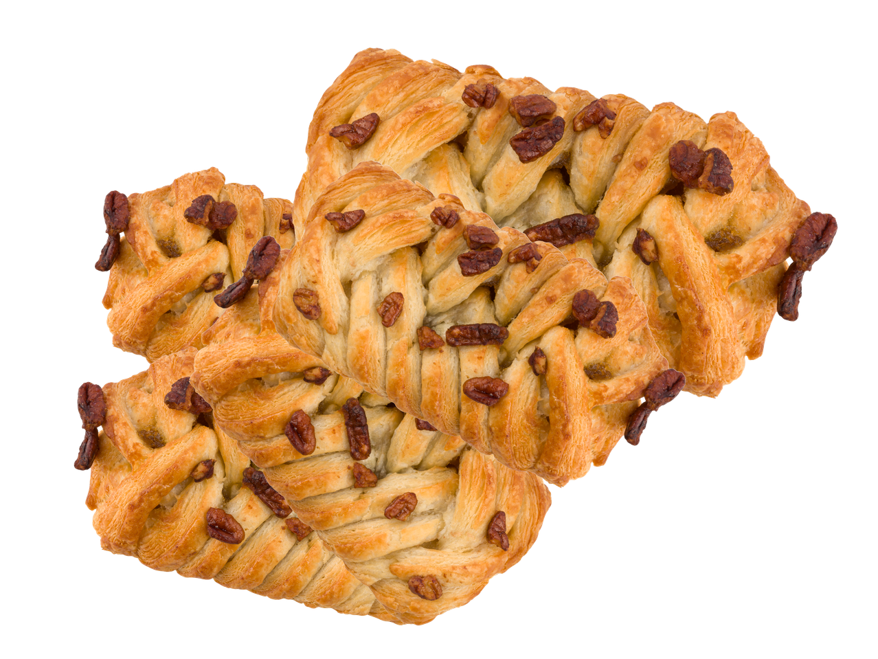 Flätade bakverk med pekannötter.