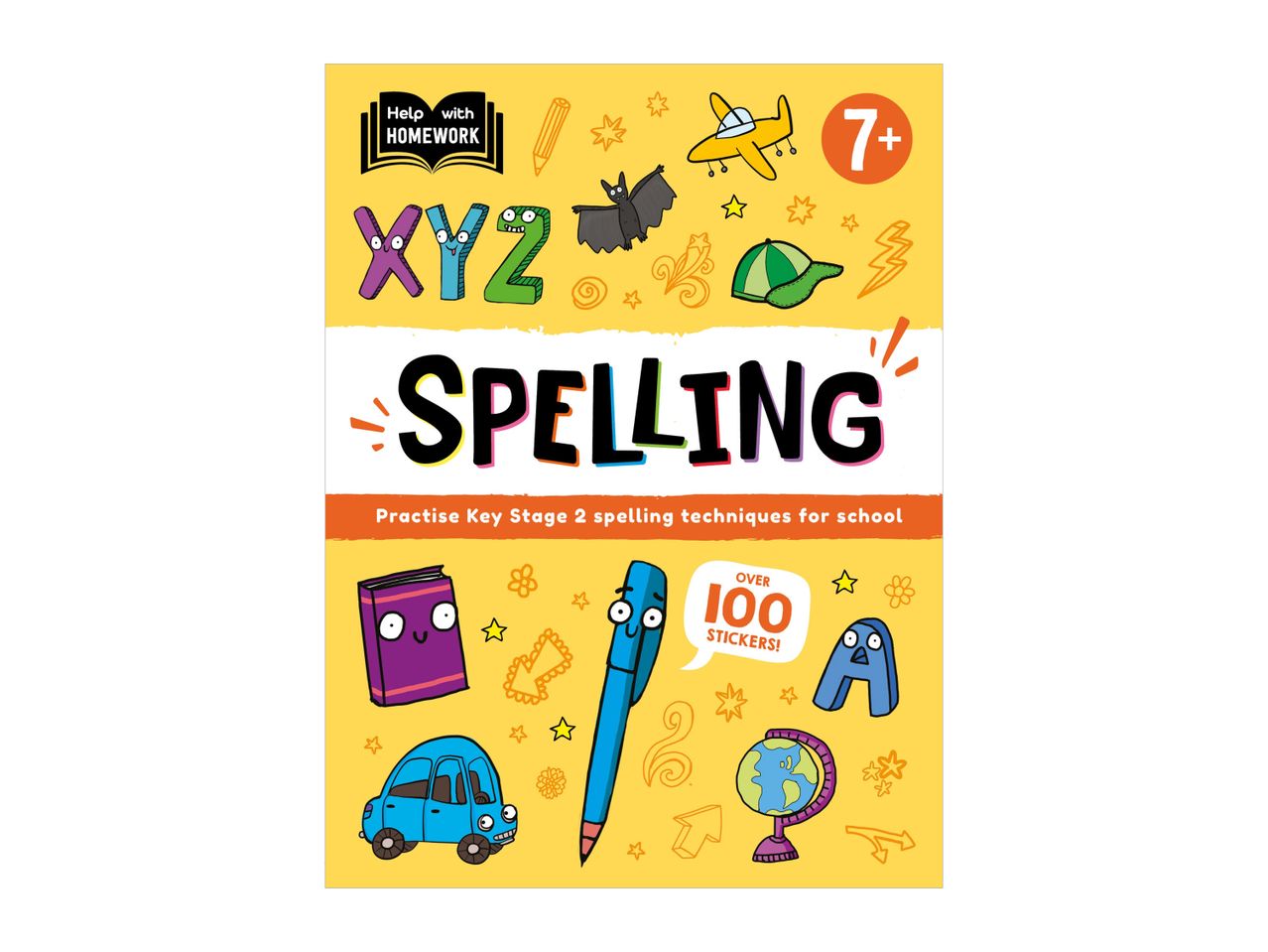 Spelling workbook for children aged 7+, over 100 stickers included.