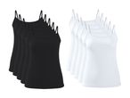 Pakke med sorte og hvide camisole-toppe med tynde stropper.