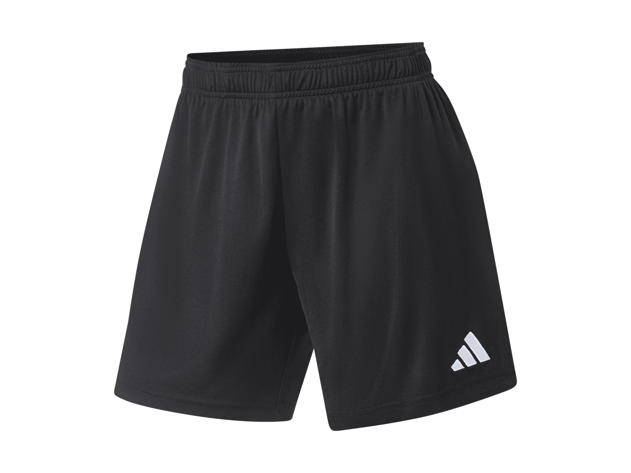 Schwarze Sporthose mit einem weißen Logo auf dem rechten Bein.