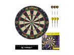 Luke 'The Nuke' Littler dartboard set with darts and throw line.