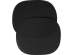 Two black oval car sun shades with a textured fabric surface.