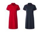 Zwei Polokleider, eines in Rot mit schwarzen Streifen und eines in Dunkelblau mit roten Streifen.