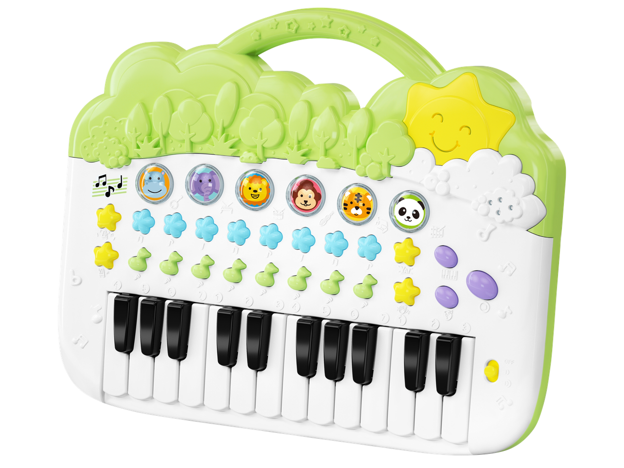 Детско пиано с животни и музикални бутони.