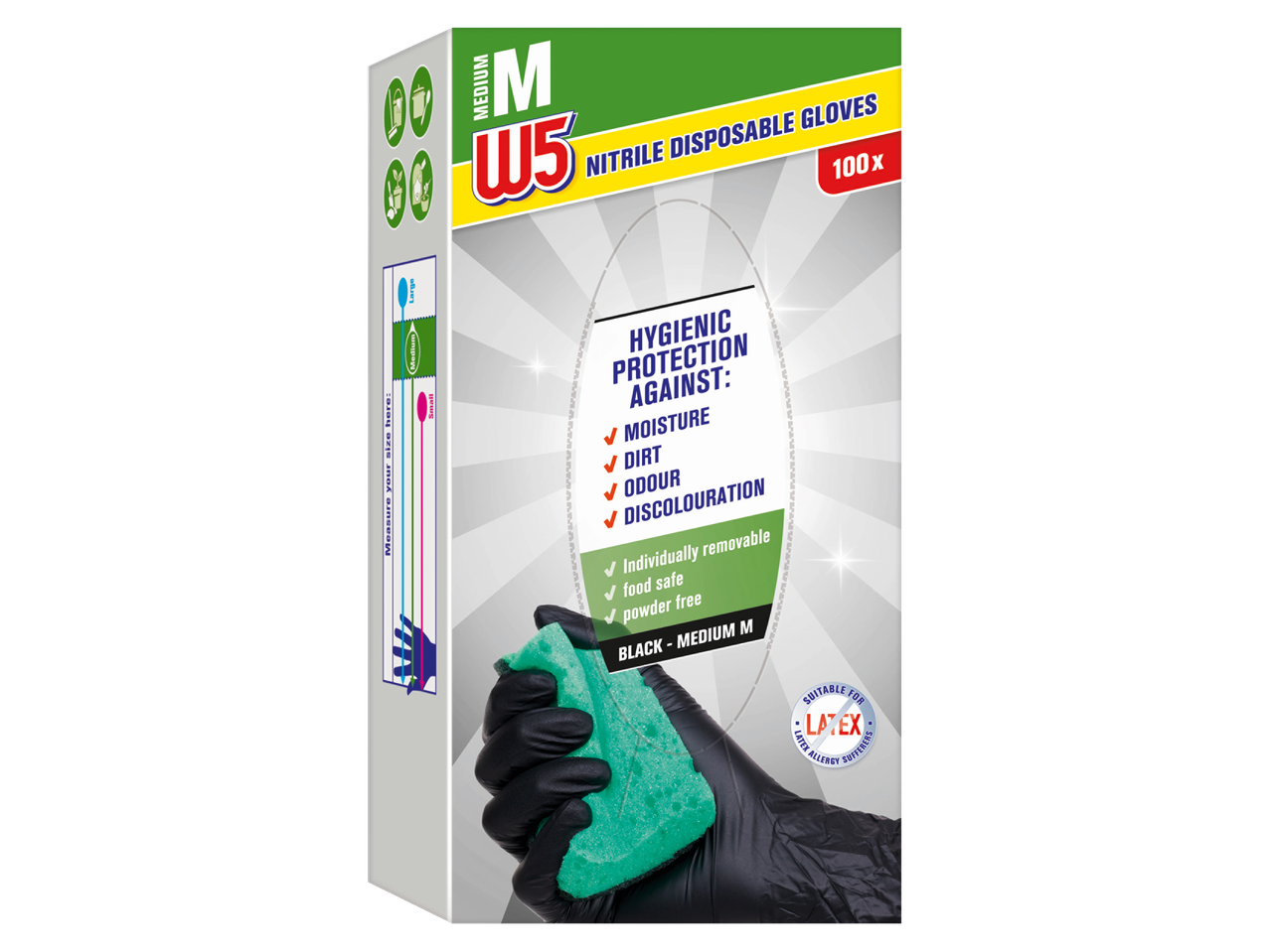 W5 nitril handschoenen, 100 stuks, zwart, maat M.