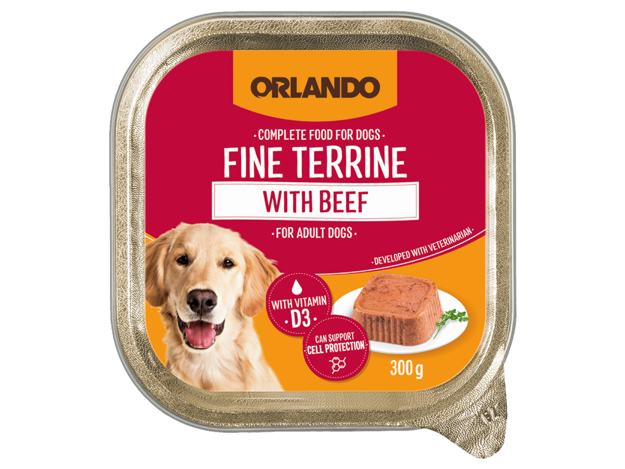 Orlando Terină fină cu vită pentru câini adulți, 300g.