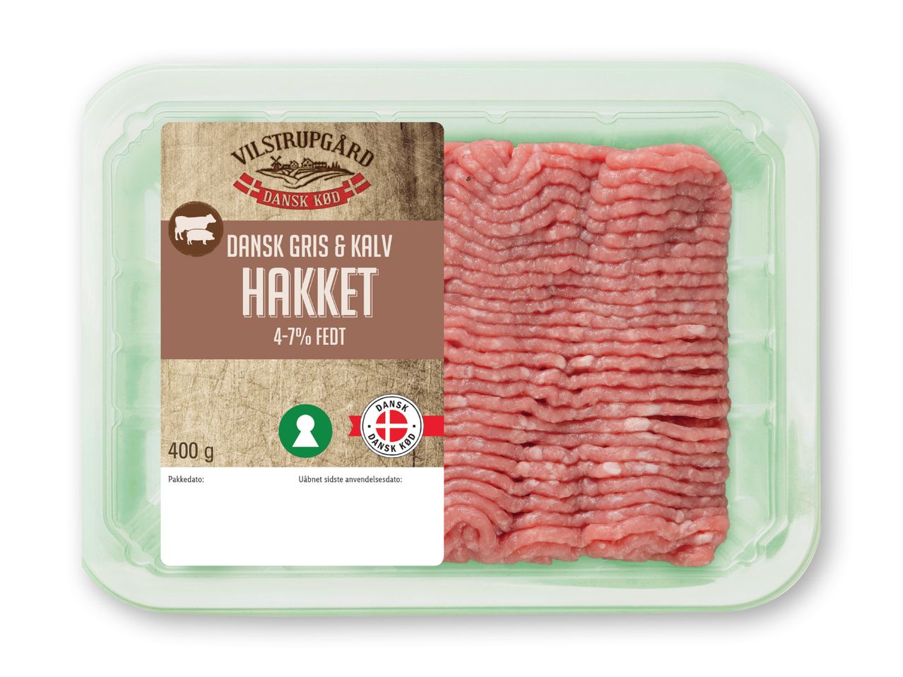 Pakke med hakket oksekød fra Meny.