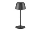Modern dark grey cordless LED table lamp with a round base and dome shade