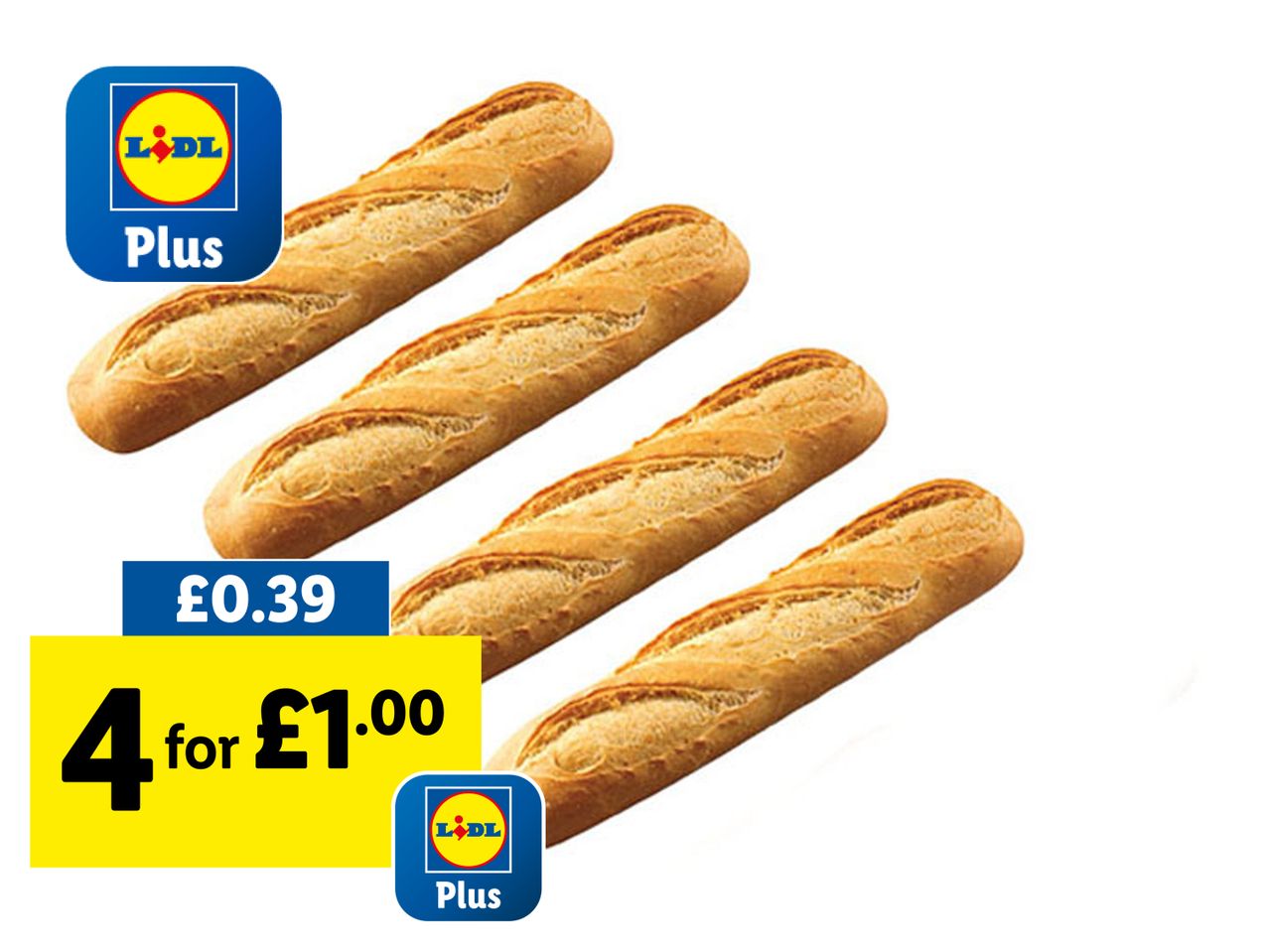 Lidl Plus: 4 baguettes for £1.