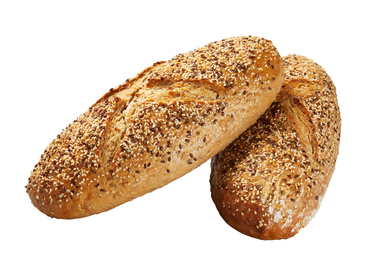 Zwei Brote mit Sesam und verschiedenen Samen.