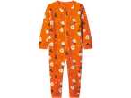 lupilu® Pijama: Salopetă portocalie cu tematică de Halloween, cu fantome, dovleci și pălării de vrăjitoare.