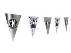 Wednesday Addams themed party banner with striped and character flags.