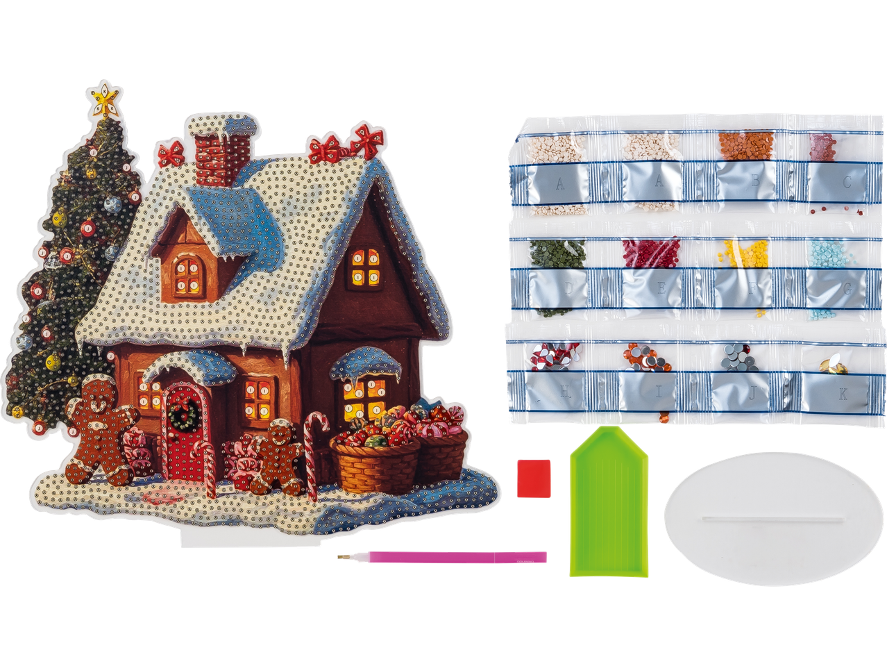 Dimanta hobija komplekts ar Ziemassvētku piparkūku mājiņu un piederumiem
