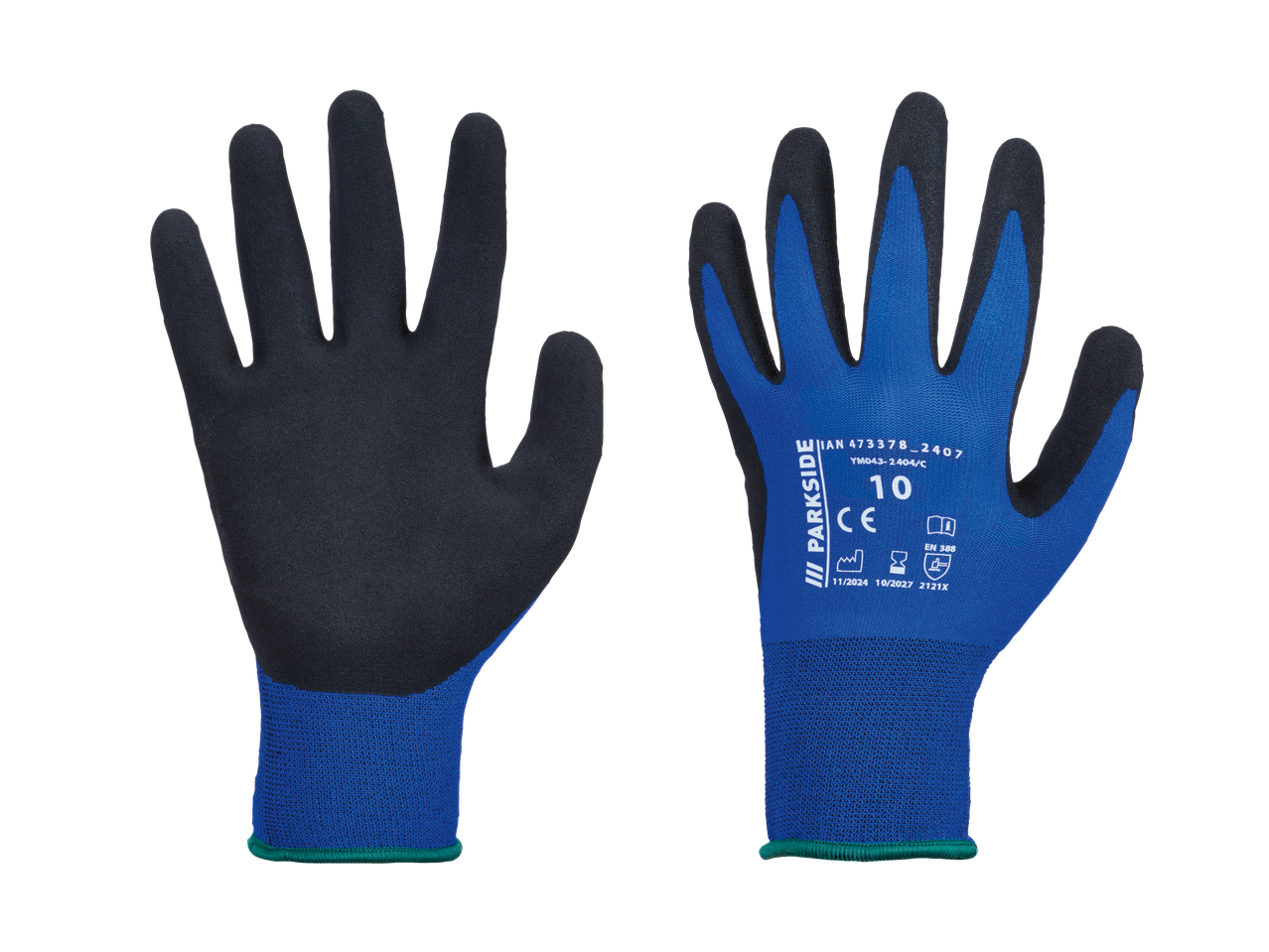 Parkside gloves: one blue and one black pair, size 10.