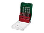 Drill bit set in a green and red case, with various sizes from 3.0 to 10.0 mm.