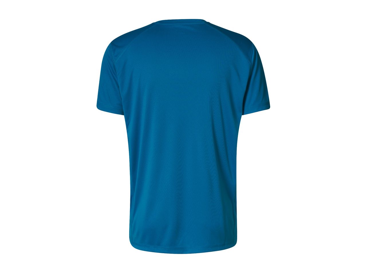 Back view of a men's short-sleeved sports t-shirt in a vibrant blue color.