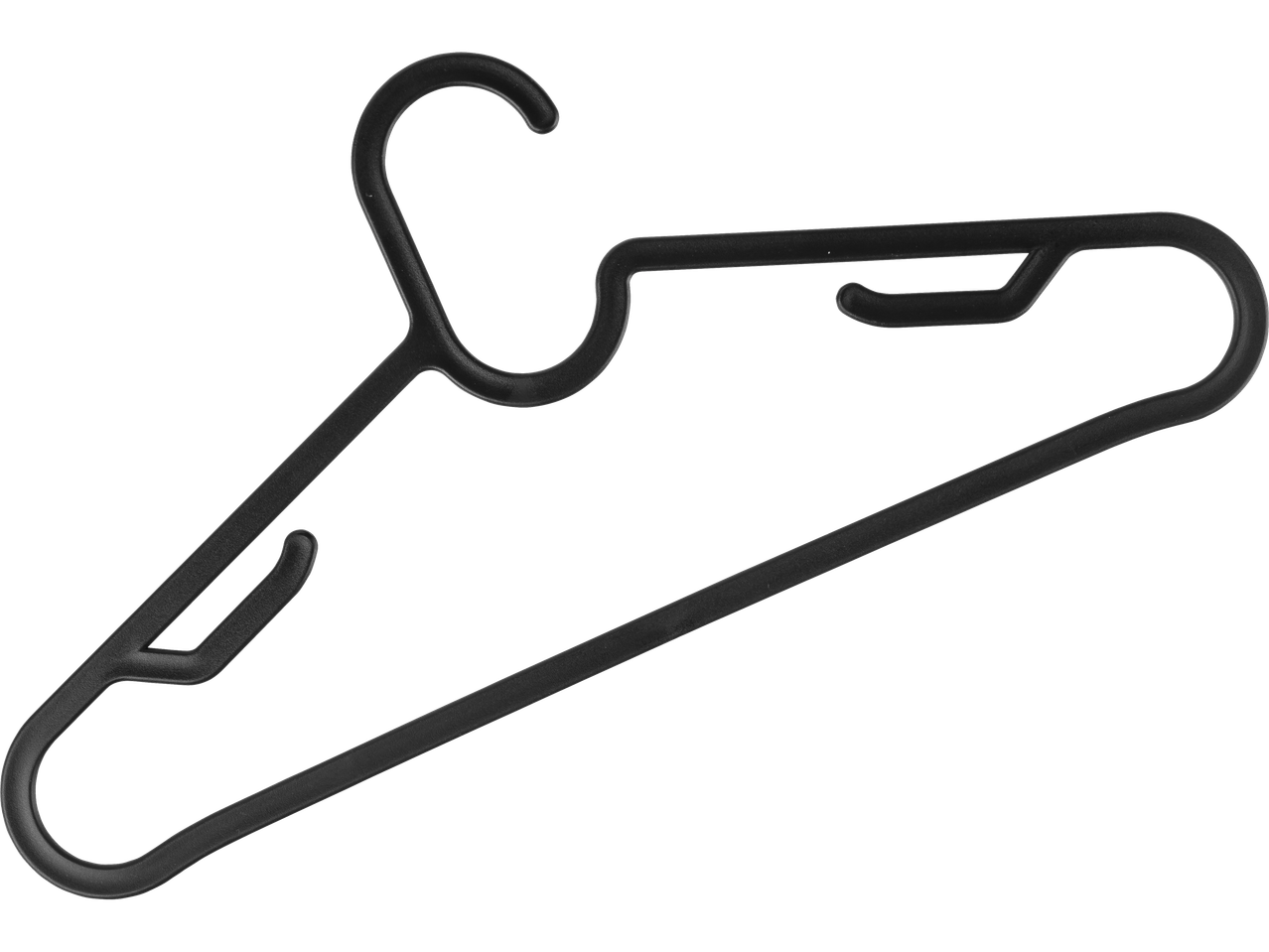 Cabide de roupa de plástico preto.