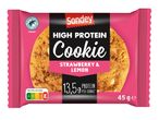 Un paquet de biscuits Sondey à haute teneur en protéines, saveur fraise et citron, 45g.