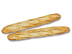 Deux baguettes françaises dorées sur un fond blanc.