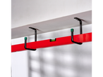 Red level and ceiling hooks for tools.