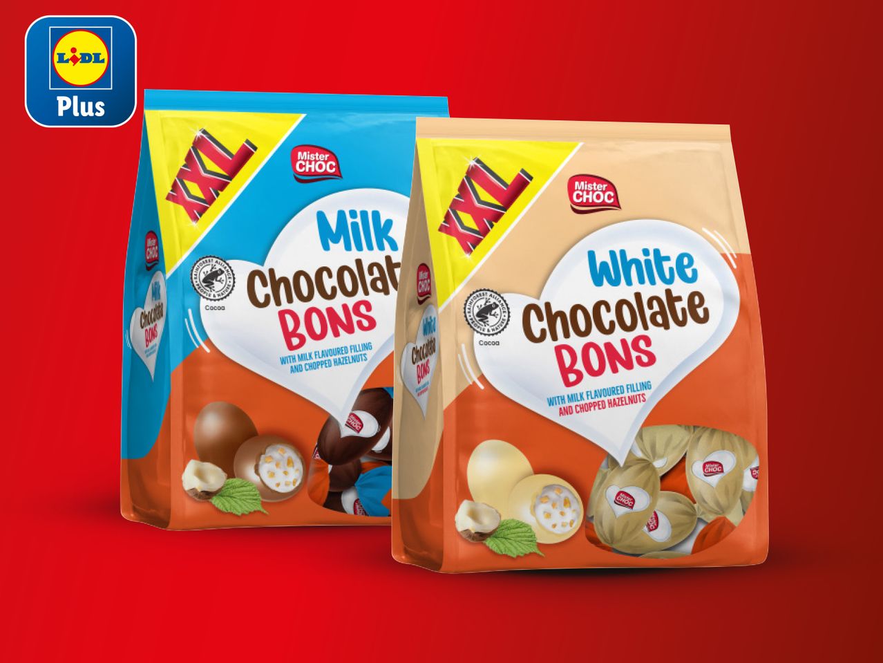 Lidl Plus predstavlja velike vrećice Mister Choc čokoladnih bombona s mliječnom i bijelom čokoladom.
