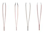 Four pairs of tweezers with different tip styles and colors