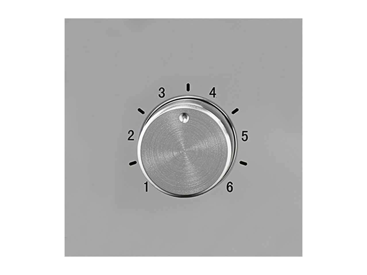 A brushed-metal rotary dimmer switch with numbered settings.
