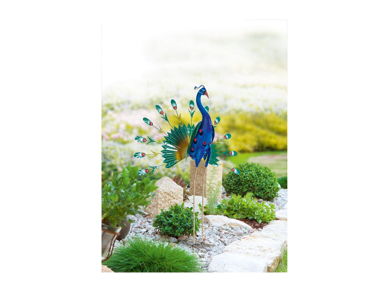 Go to full screen view: Livarno Home Metal Peacock Bird Ornament - Open Tail - Image 2