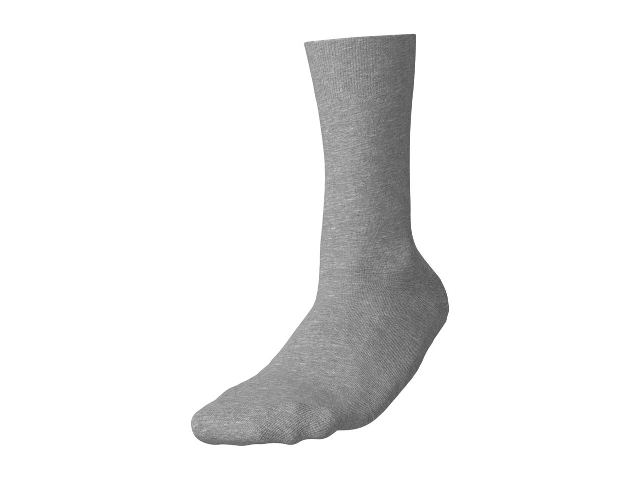 A single grey crew sock shown on an invisible foot form