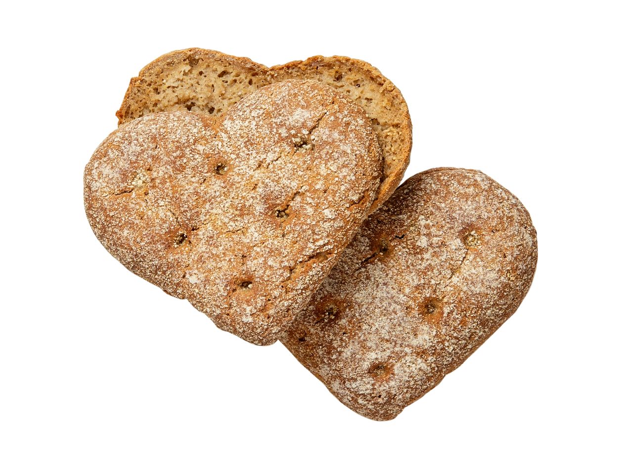 Sydämenmuotoisia ruisleipäviipaleita.